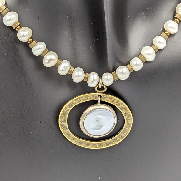 Beautiful SILPADA Pearl Brass Sterling Silver "Go Coastal" Necklace 16" To 18" - Picture 6 of 10